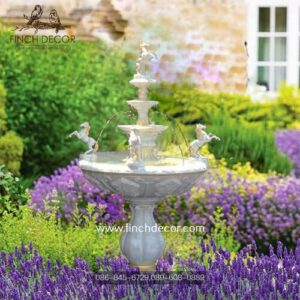 น้ำพุโรมันประดับม้า 5 ตัวตัวสีขาวคาดทอง