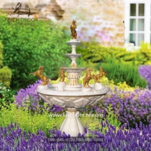 น้ำพุโรมันประดับม้า 5 ตัวสีทอง